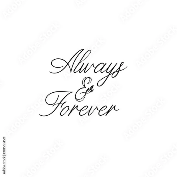 Fototapeta Always and Forever hand lettering inscription. Modern Calligraphy Greeting Card. Vector Isolated on White Background