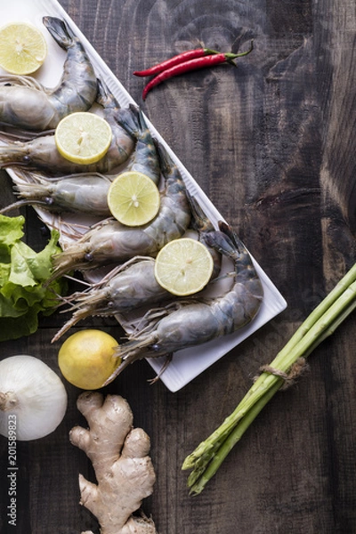 Fototapeta Raw Tiger Prawns