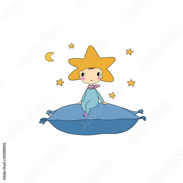 Fototapeta A boy star sits on a pillow.