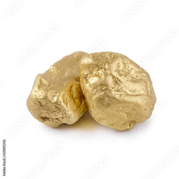 Fototapeta Gold nugget grains isolated on a white background
