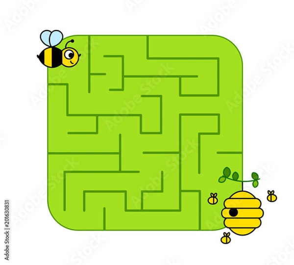 Obraz Help baby bee cub find path to hive. Labyrinth. Maze game for kids. Vector puzzle.