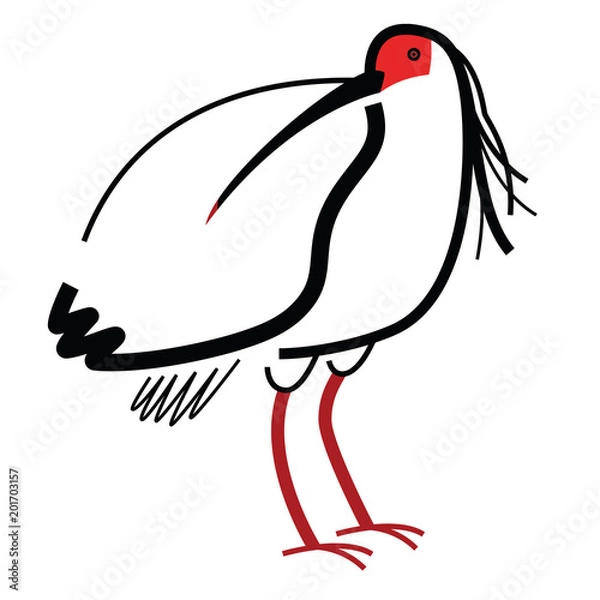 Fototapeta Birds collection Crested ibis Vector isolated icon Black and red color