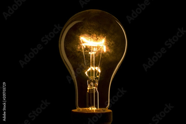 Fototapeta Abstract light bulb on the black background. Lamp light in the dark. Electric bulb. Glowing light in the dark.