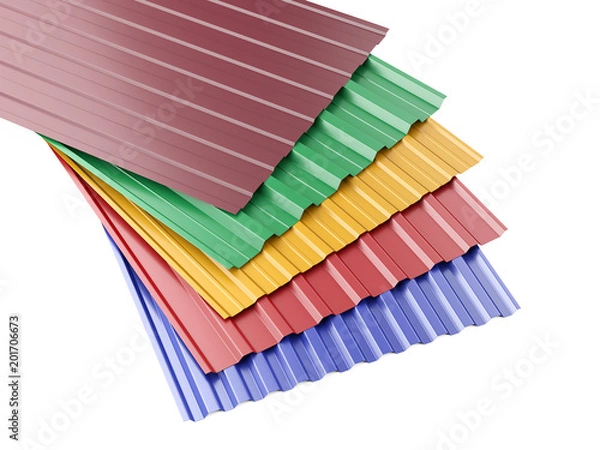 Obraz Metal corrugated roof sheets stack, with various colors.