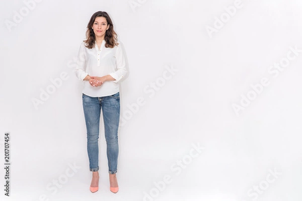 Fototapeta beautiful  girl on a white background in different poses