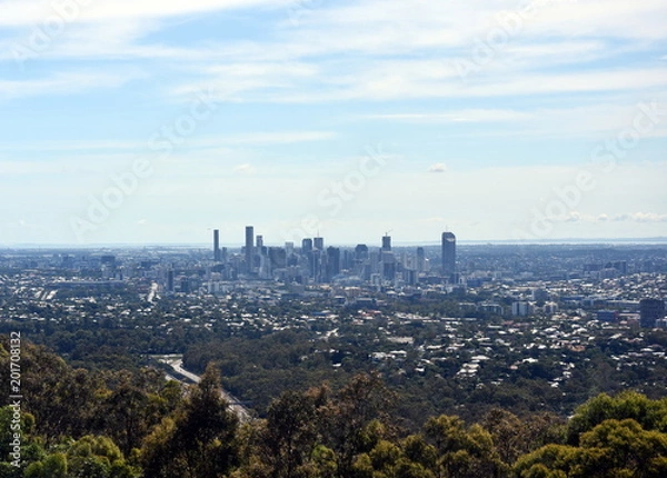 Fototapeta The panoramic view of Brisbane from Mt-Coot-Tha Lookout, Queensland, Australia