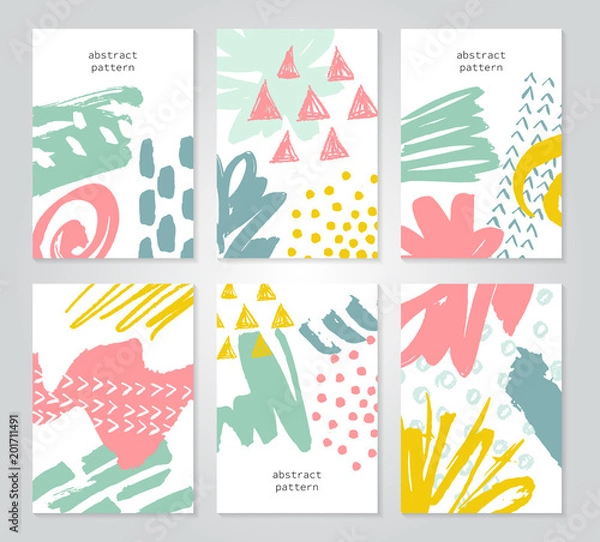 Fototapeta Abstract colorful backgrounds set. Hand drawn templates for card, flyer and invitation design. Vector illustration.