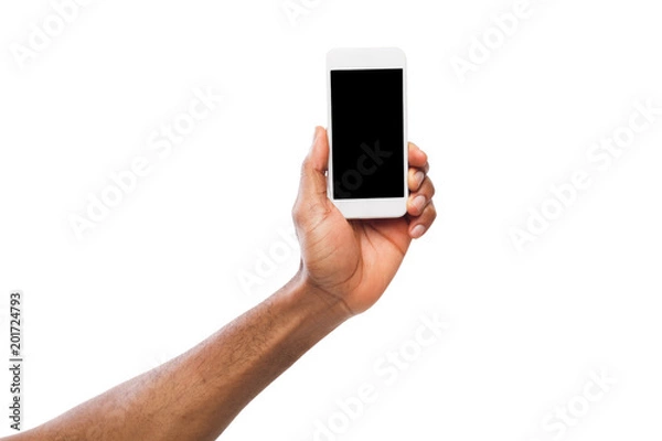Fototapeta Hand holding mobile smartphone with blank screen