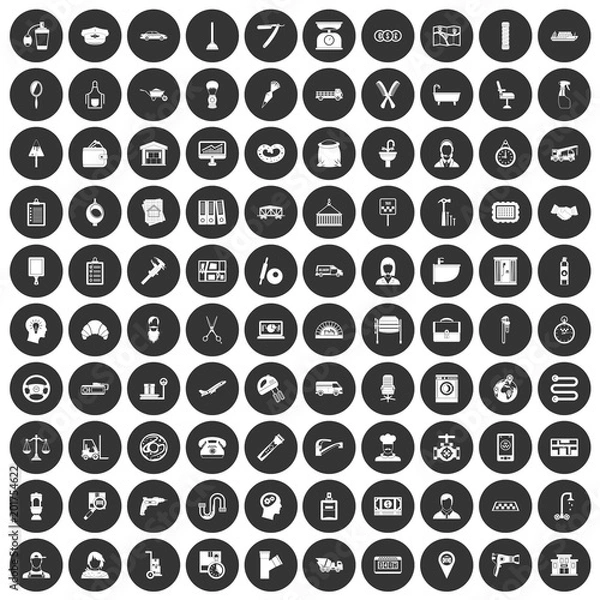 Fototapeta 100 work icons set in simple style white on black circle color isolated on white background vector illustration