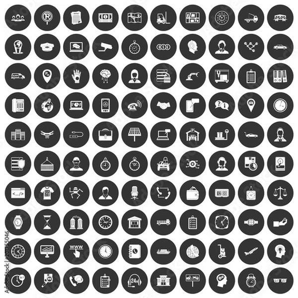 Fototapeta 100 working hours icons set in simple style white on black circle color isolated on white background vector illustration