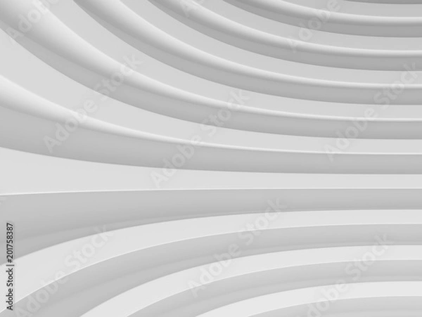 Fototapeta Abstract of white curved architectural pattern background,Concept of future modern facade design on architecture,3d rendering	