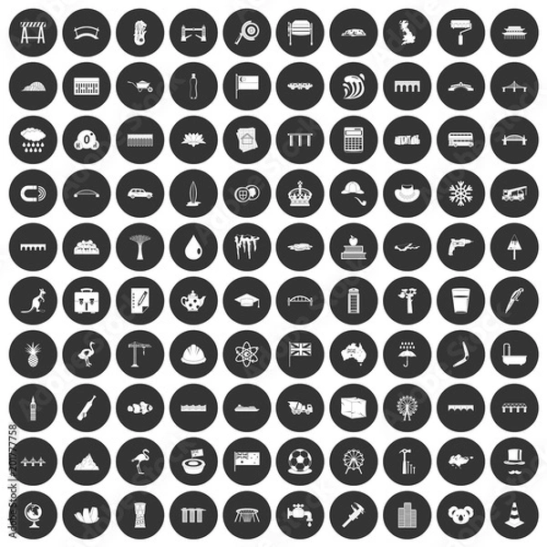 Fototapeta 100 bridge icons set in simple style white on black circle color isolated on white background vector illustration