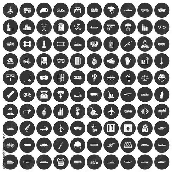 Fototapeta 100 burden icons set in simple style white on black circle color isolated on white background vector illustration