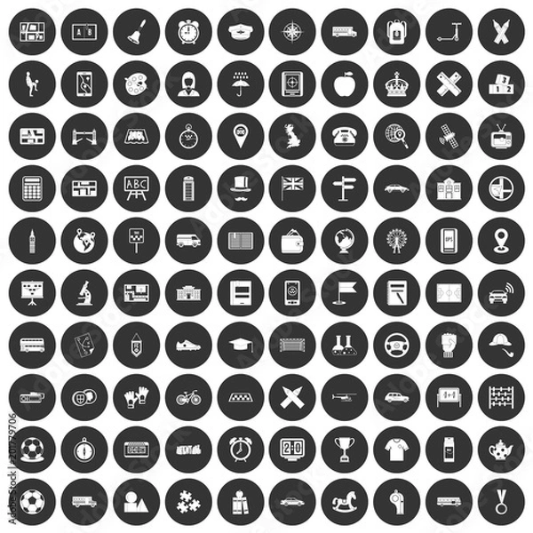 Fototapeta 100 bus icons set in simple style white on black circle color isolated on white background vector illustration