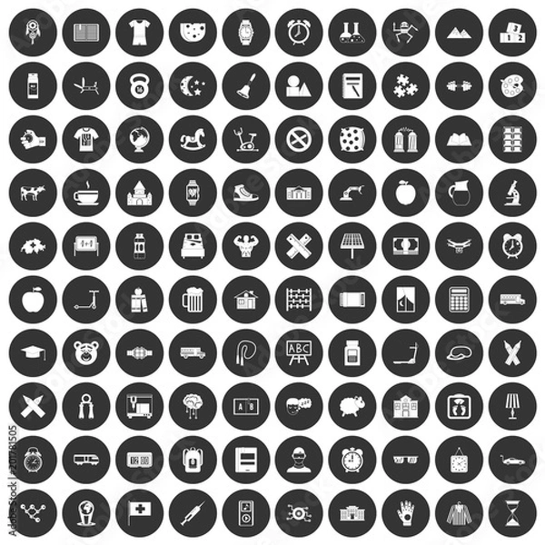 Fototapeta 100 alarm clock icons set in simple style white on black circle color isolated on white background vector illustration