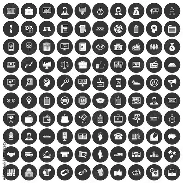 Fototapeta 100 business group icons set in simple style white on black circle color isolated on white background vector illustration