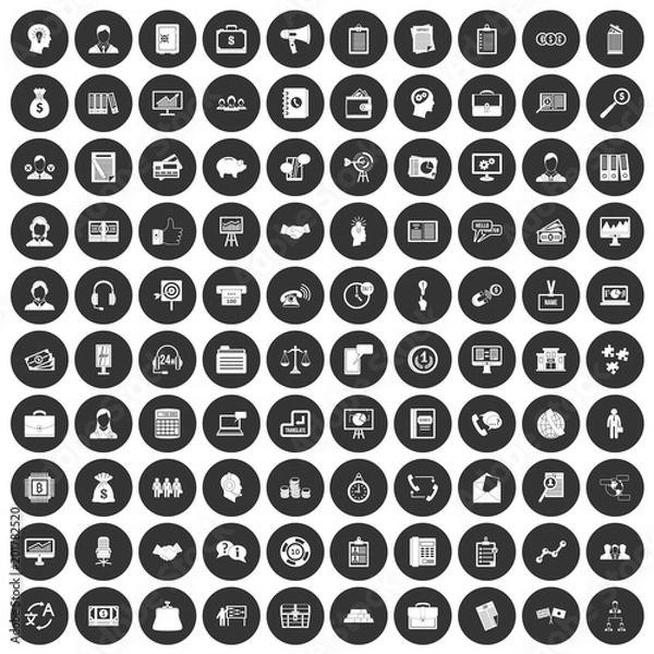 Obraz 100 business people icons set in simple style white on black circle color isolated on white background vector illustration