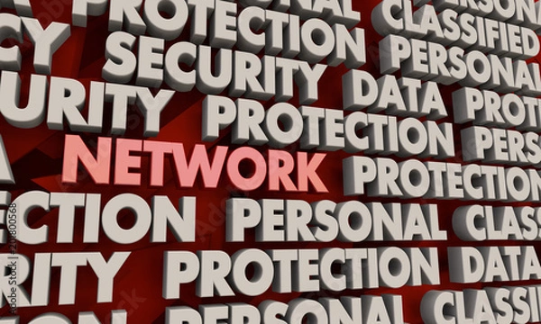 Obraz Network Security Data Protection Word Collage 3d Illustration