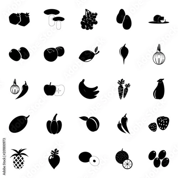 Fototapeta icon Fruits And Vegetables with poonac, mushroom, cerry, pepper and bulb onion