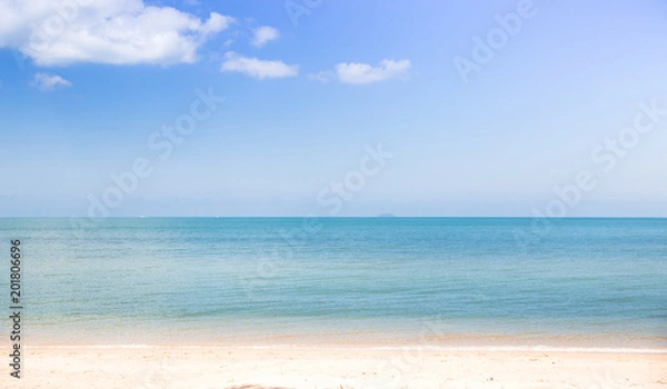 Fototapeta beautiful nature green palm leaf on tropical beach with abstract background