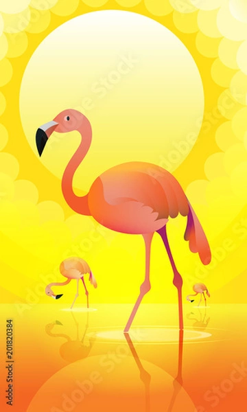 Obraz Pink flamingo on sun background