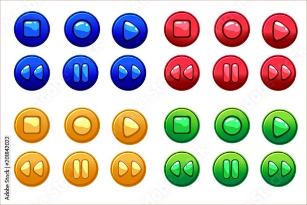 Fototapeta Cartoon Colored Audio buttons, vector UI game assets