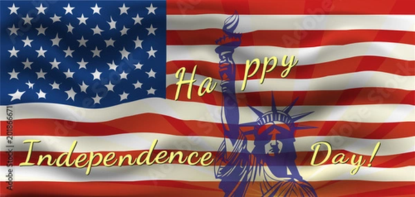 Fototapeta Happy Independence Day - a poster with the US flag. Patriotic background with US symbols