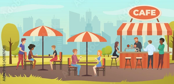 Obraz Ludzie piją kawę w Outdoor Vector Street Cafe