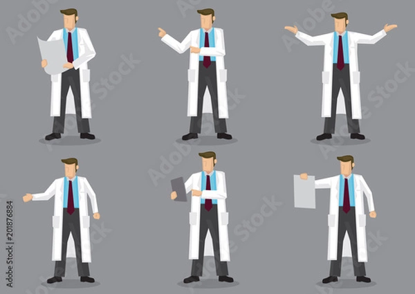 Fototapeta Cartoon Man in Long White Coat Vector Character Set