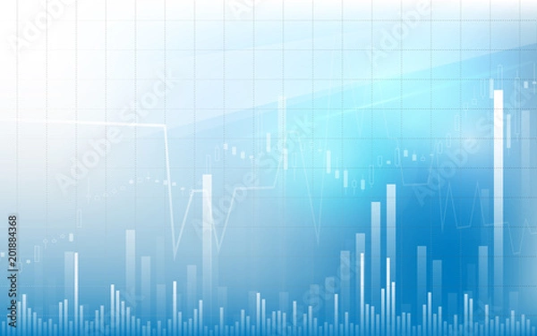 Obraz Business chart with uptrend line graph, bar chart in bull market on white and blue color background