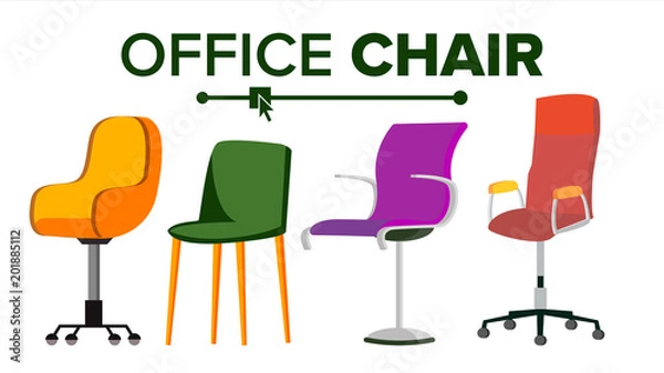 Fototapeta Chairs Vector. Furniture. Set Modern Chair Objects. House Scene Creator. Isolated Flat Illustration
