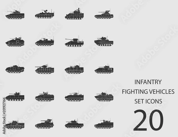 Fototapeta Infantry fighting vehicles set of flat icons. Vector illustration