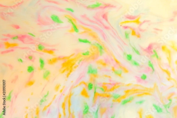 Fototapeta Multicolored abstract background, multicolored pattern of paints on liquid, blank for designer, paint divorces in milk, bright texture on white background, minimalism, creative blank for wallpaper