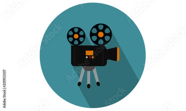 Fototapeta Recording / cinema / movie camera with reel and stand vector illustration