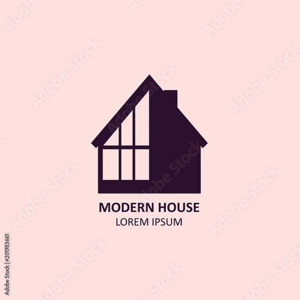 Fototapeta Modern flat vector icon with contemporary house with large windows