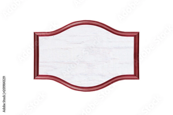 Fototapeta Wooden signboard frame natural blackboard, sign, tag, rustic background for text isolated on white background, top view, copy space layout
