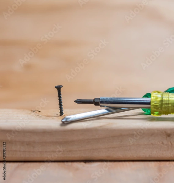 Obraz Screwing into fresh lumber