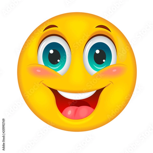 Fototapeta Smiling smiley 1. Smiling big yellow smiley on white background. Funny smiley. 