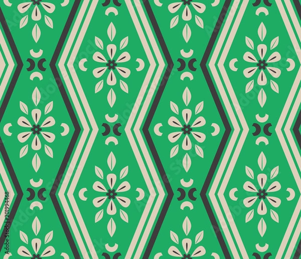 Fototapeta seamless pattern with zigzag lines and floral elements