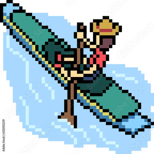 Fototapeta vector pixel art canoe boat