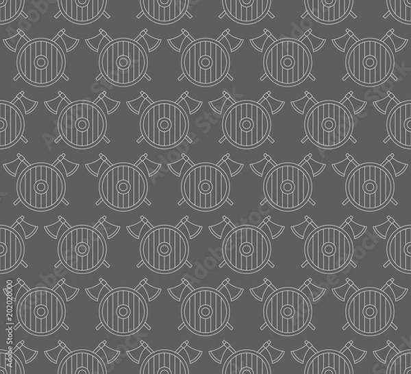 Fototapeta seamless pattern with viking shields and axes