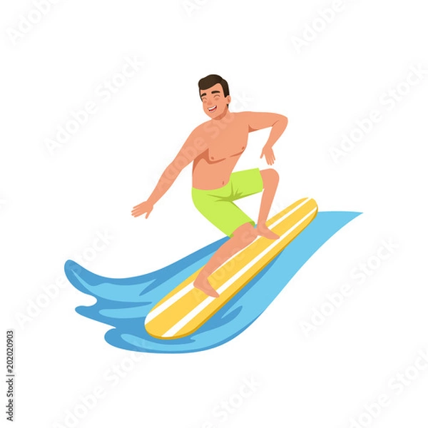 Fototapeta Male surfer on surf board, water sport activity vector Illustration on a white background