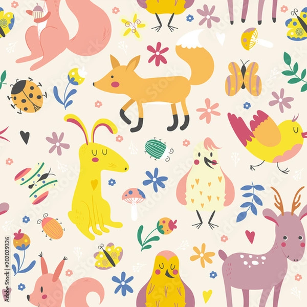 Fototapeta Seamless background with animals for children