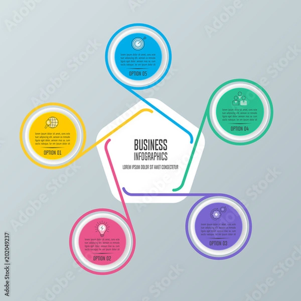 Fototapeta infographic design business concept with 5 options, parts or processes.