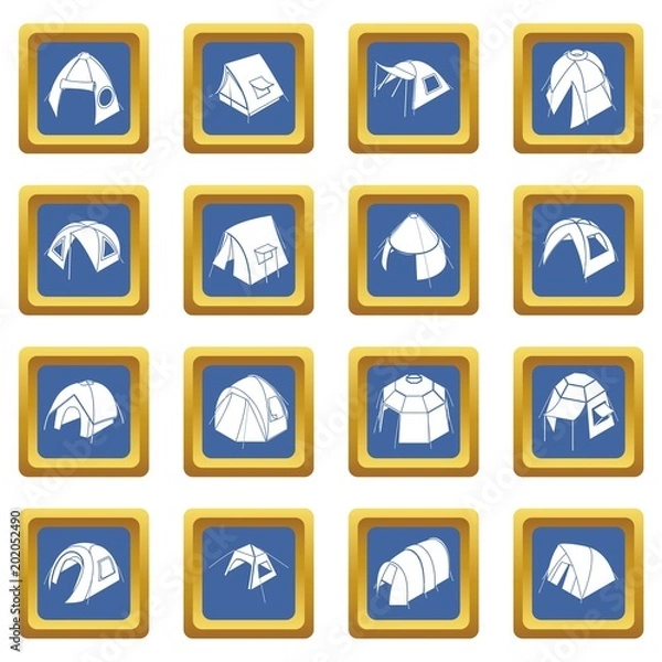 Obraz Tent forms icons set vector blue square isolated on white background 