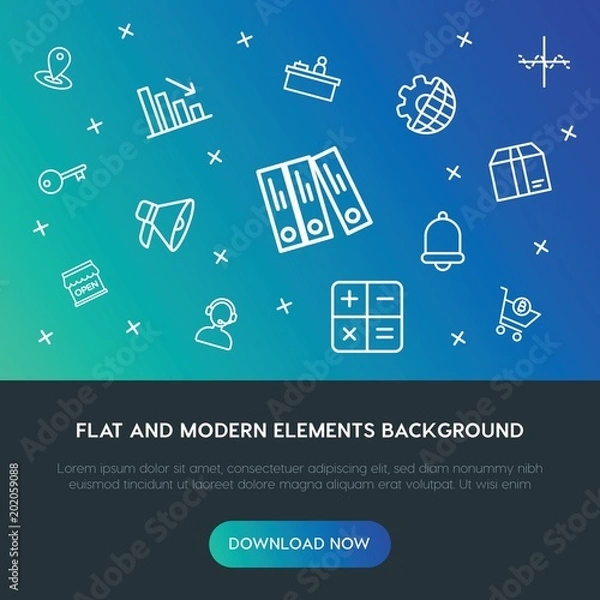 Fototapeta business, charts, time, shopping outline vector icons and elements background concept on gradient background.Multipurpose use on websites, presentations, brochures and more