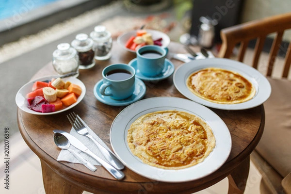 Fototapeta Pancake and fuits breakfast