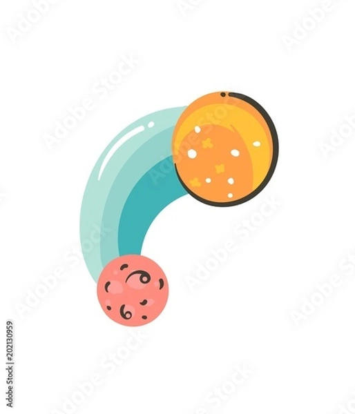 Fototapeta Hand drawn vector abstract graphic creative cartoon illustrations icon with simple galaxy space planets isolated on white background