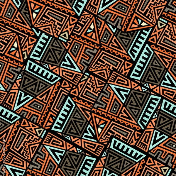 Fototapeta Creative Ethnic Style Square Seamless Pattern. Unique geometric vector swatch. Perfect for screen background, site backdrop, wrapping paper, wallpaper, textile and surface design. Trendy boho tile.