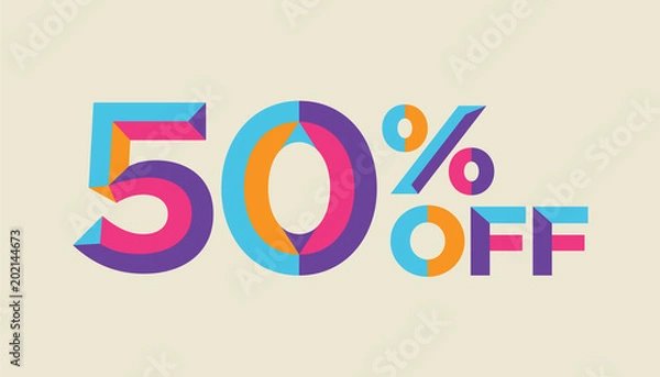 Fototapeta 50% percent off, sale background, colorfull polygonal triangle object. Eps10 Vector.
